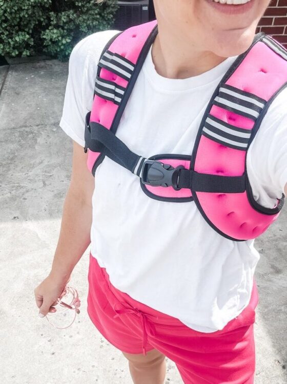 Photo of a sleek weighted vest designed for fitness, displayed on a mannequin. The vest fits snugly and evenly distributes weight, making it ideal for adding resistance to walks or workouts.